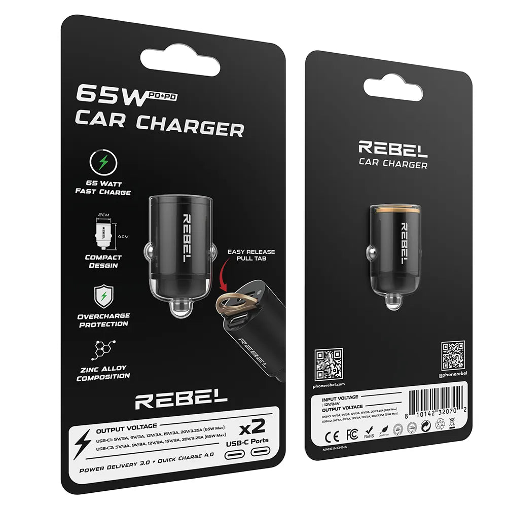 Dual 65W USB C Car Charger - Phone Rebel